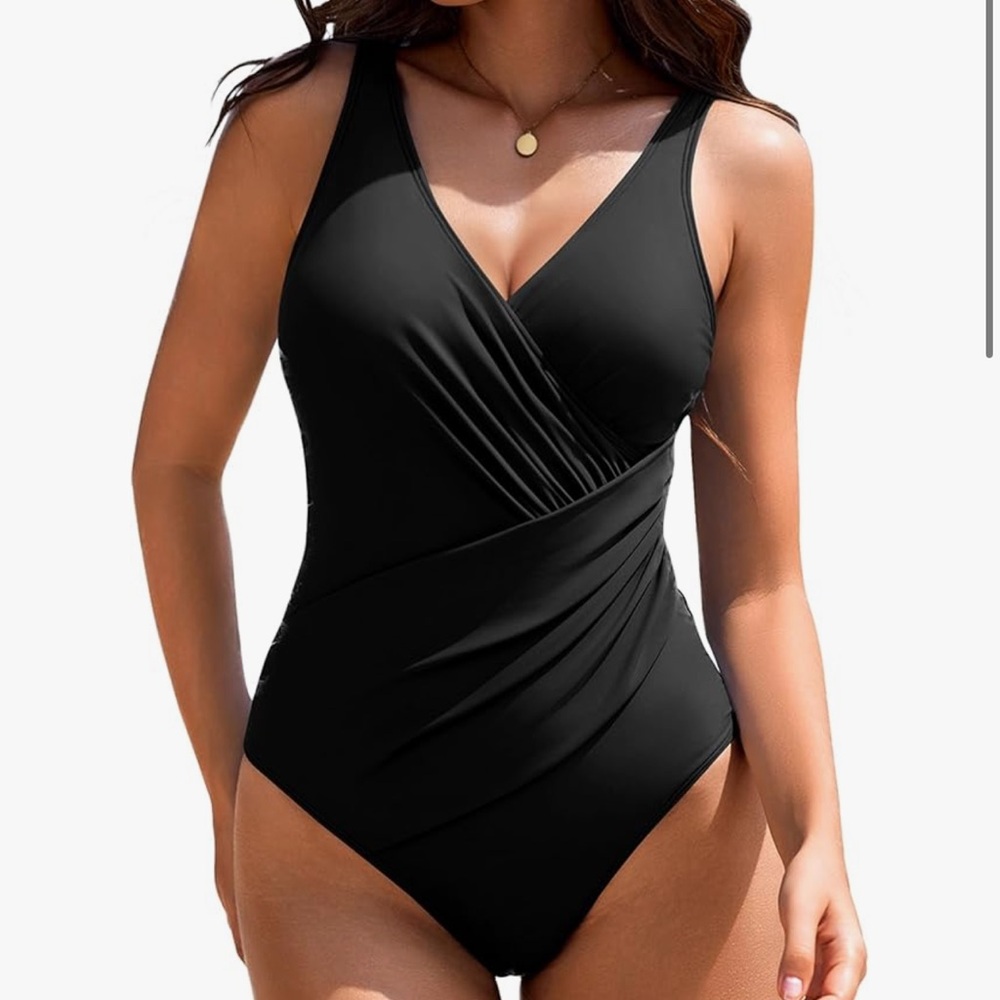 AI'MAGE Women One Piece Swimsuit 2025 Tummy Control Ruched Bathing, Black XXL